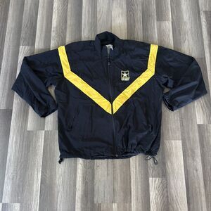 Vintage 90’s US Army Zip Up Windbreaker Track Jacket Black/yellow Large Long